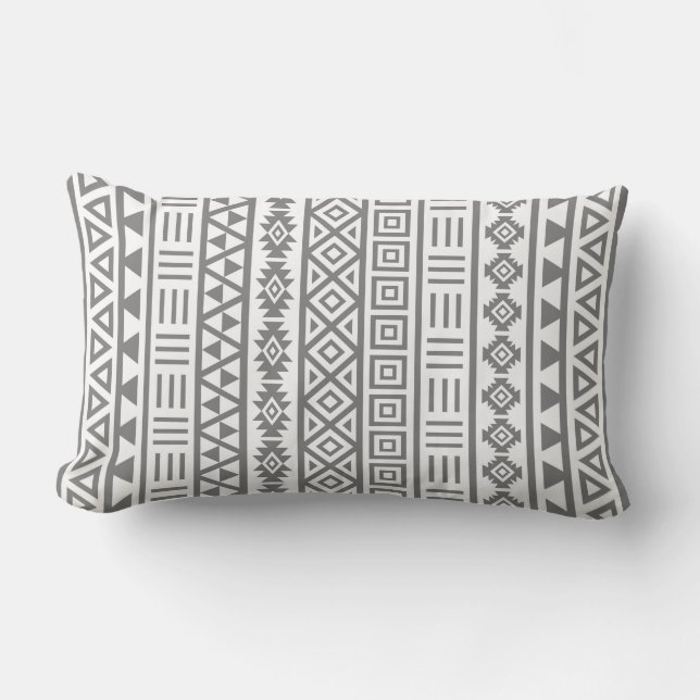 Aztec Influence Vertical Ptn Grey on White Lumbar Cushion (Front)