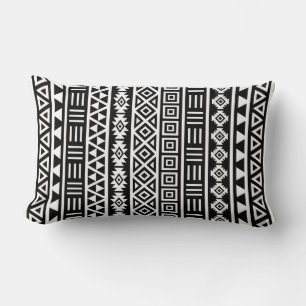 Aztec Influence Vertical Ptn White on Black Lumbar Cushion