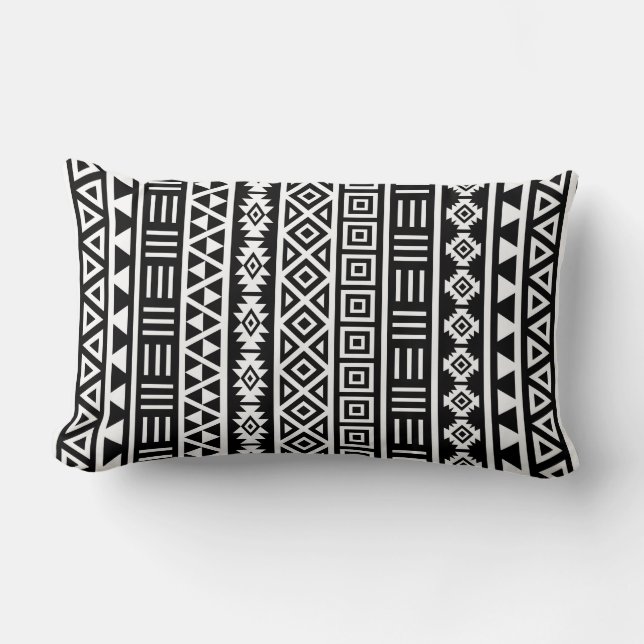 Aztec Influence Vertical Ptn White on Black Lumbar Cushion (Front)