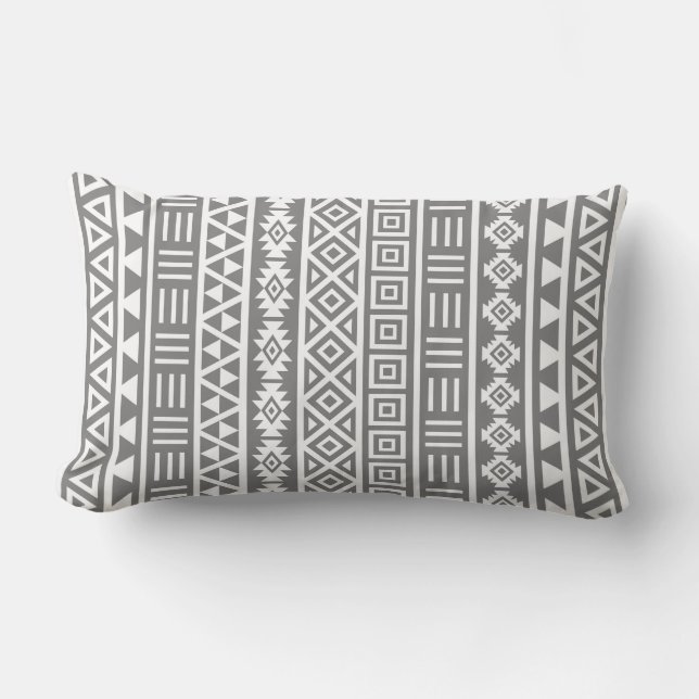 Aztec Influence Vertical Ptn White on Grey Lumbar Cushion (Front)