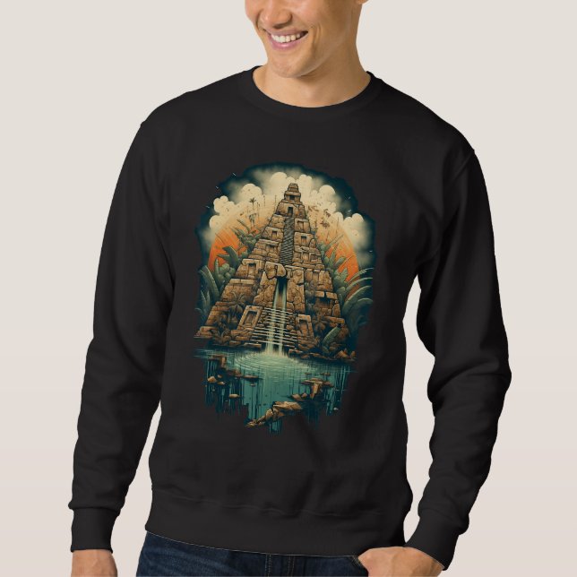Aztec Inka Maya Mystic Jungle Temple Pyramid Graph Sweatshirt (Front)