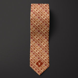 Aztec-Inspired Brick Red and Sand Pattern Tie