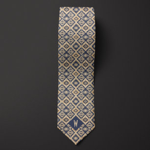 Aztec-Inspired Sand and Grey Pattern Tie