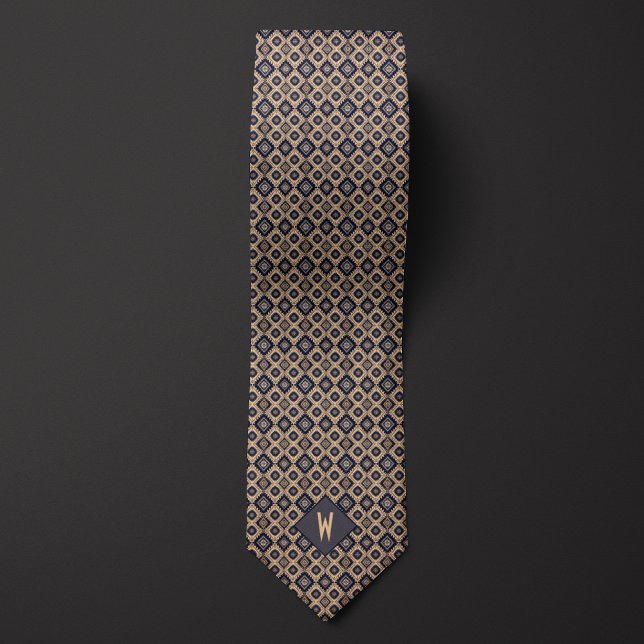 Aztec-Inspired Slate Grey and Sand Pattern Tie (Creator Uploaded)