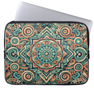Aztec-Inspired Teal and Terracotta Pattern Laptop Sleeve