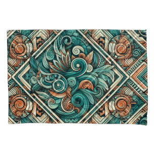 Aztec-Inspired Teal and Terracotta Pattern Pillowcase