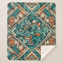 Aztec-Inspired Teal and Terracotta Pattern