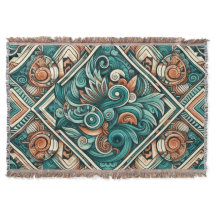 Aztec-Inspired Teal and Terracotta Pattern