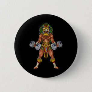 Aztec Jaguar Warrior Bodybuilding Gym Weightliftin 6 Cm Round Badge