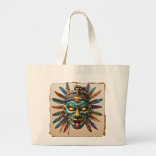 Aztec Jaguar Warrior Mask Muay Thai Tribal Art Large Tote Bag