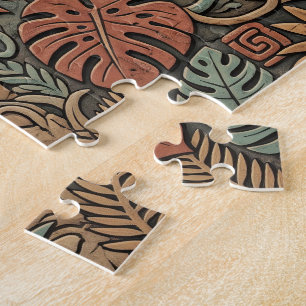 Aztec Jaguar Warrior Tribal Jungle Pattern Jigsaw Puzzle