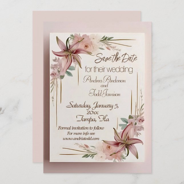 Aztec Lilly wedding  Save The Date (Front/Back)