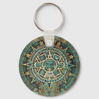 Aztec Mayan Ancient Round Disc Calendar Key Ring