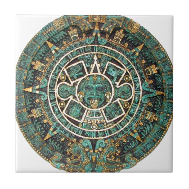 Aztec Mayan Ancient Round Disk Calendar Ceramic Tile (Front)