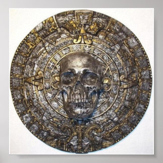 Aztec/Mayan Calendar With Skull Poster