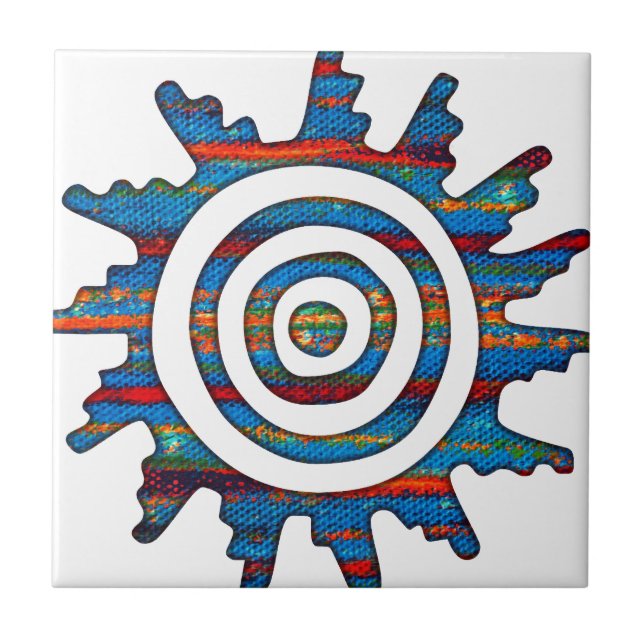 Aztec Mayan Multi-Coloured Sundial Ceramic Tile (Front)
