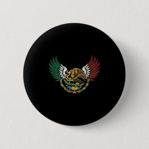 Aztec Mexican Eagle With Tricolor Flag Wings  6 Cm Round Badge