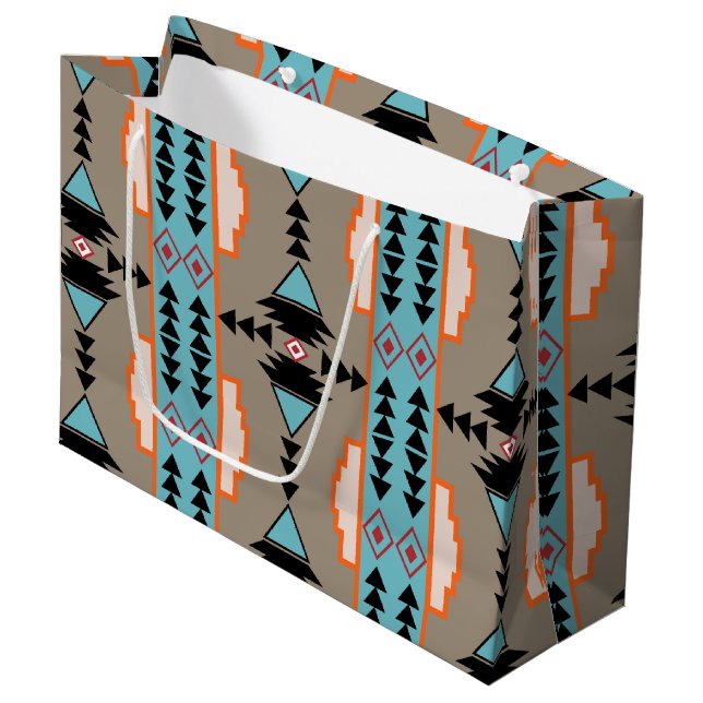 Aztec Mexican Geometric Pattern Large Gift Bag (Front Angled)