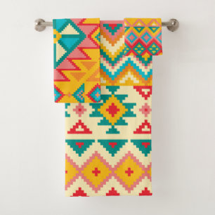 Aztec Mexican Rug Patterns Bath Towel Set