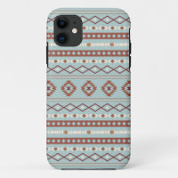 Aztec Mixed Motif Pattern Rusts Cream Blue