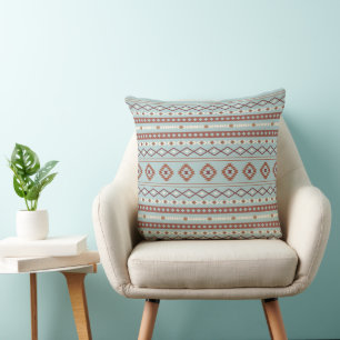 Aztec Mixed Motif Pattern Rusts Cream Blue Cushion