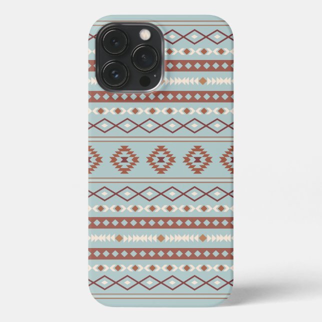 Aztec Mixed Motif Pattern Rusts Cream Blue iPhone Case (Back)