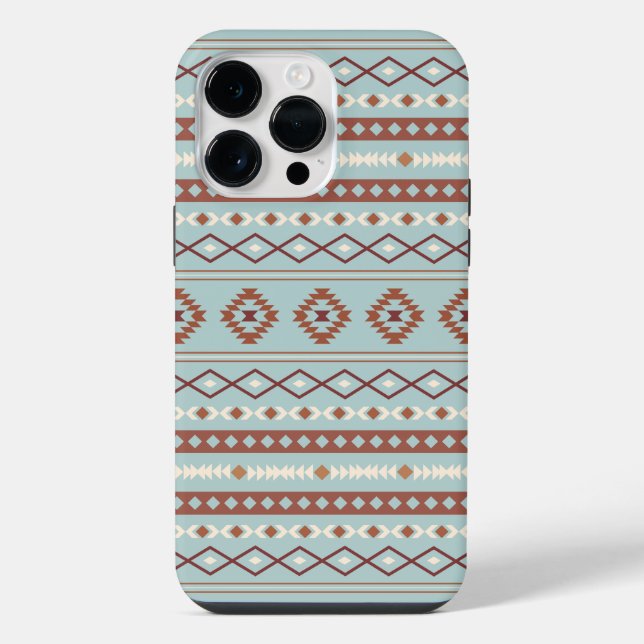 Aztec Mixed Motif Pattern Rusts Cream Blue iPhone Case (Back)