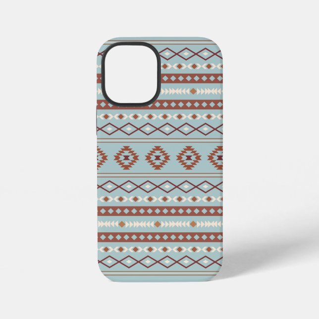 Aztec Mixed Motif Pattern Rusts Cream Blue iPhone Case (Back)
