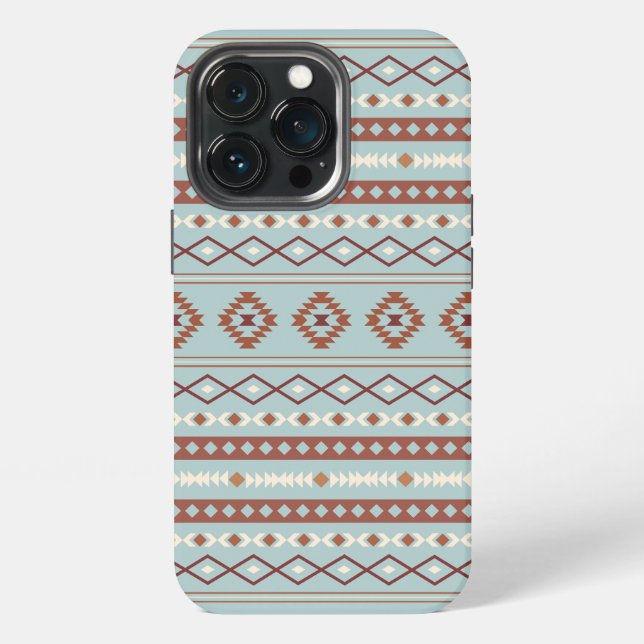Aztec Mixed Motif Pattern Rusts Cream Blue iPhone Case (Back)