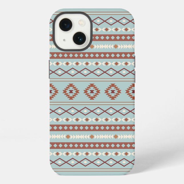 Aztec Mixed Motif Pattern Rusts Cream Blue iPhone Case (Back)