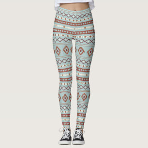 Aztec Mixed Motif Pattern Rusts Cream Blue Leggings