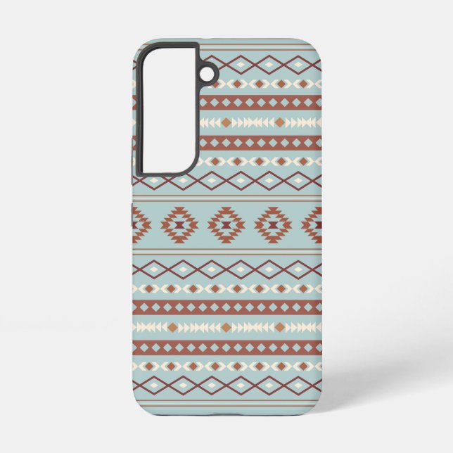 Aztec Mixed Motif Pattern Rusts Cream Blue Samsung Galaxy S22 Case (Back)