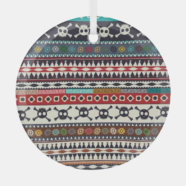 Aztec motif, seamless pattern design glass tree decoration (Front)