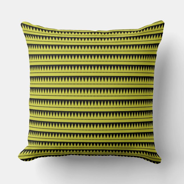 Aztec Mountains - Banana Yellow on Black Cushion (Front)