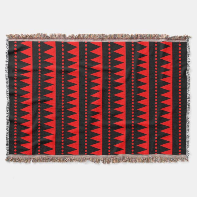 Aztec Mountains - Black and Red Throw Blanket (Front)