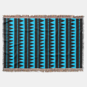 Aztec Mountains - Black and Sky Blue Throw Blanket