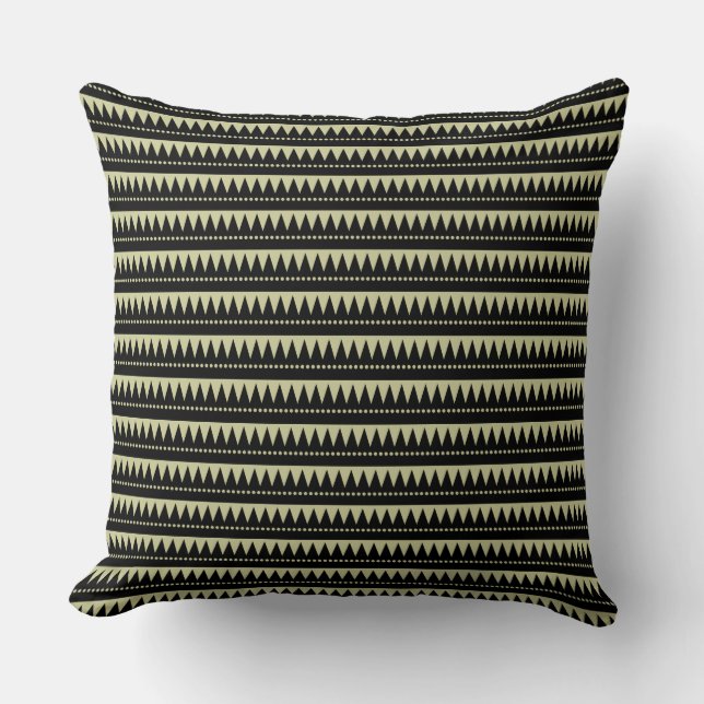 Aztec Mountains - Black on Light Khaki Cushion (Front)