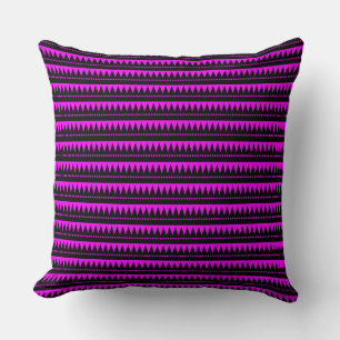 Aztec Mountains - Black on Magenta Cushion