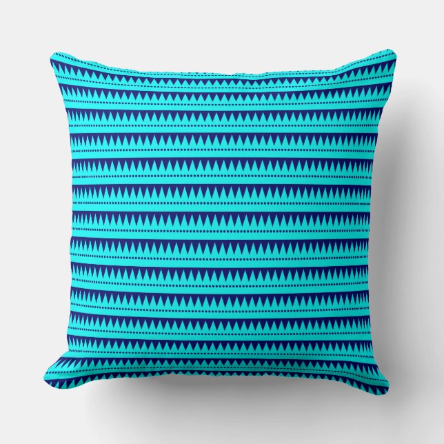 Aztec Mountains - Cyan with Deep Navy Cushion (Front)