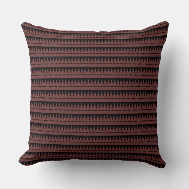 Aztec Mountains - Dark Brown on Black Cushion (Front)