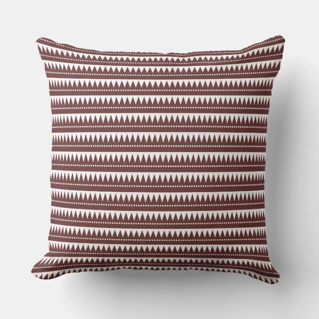 Aztec Mountains - Dark Brown on White Cushion (Front)