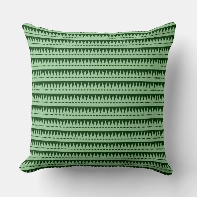 Aztec Mountains - Faded Green on Dark Forest Green Cushion (Front)