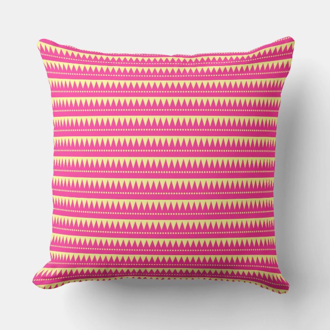 Aztec Mountains - Hot Pink on Chalk Yellow Cushion (Front)