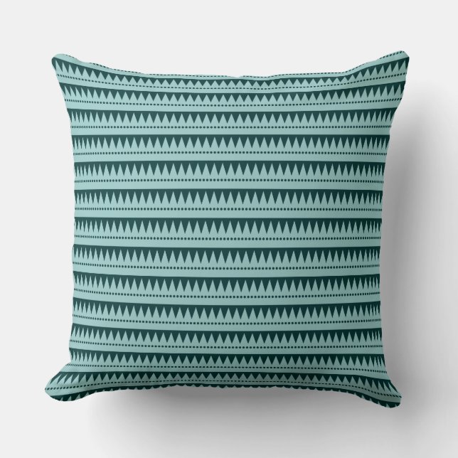 Aztec Mountains - Light Blue Green on Dark Green Cushion (Front)