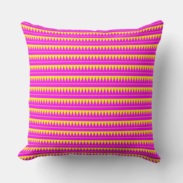 Aztec Mountains - Magenta with Yellow Cushion (Front)