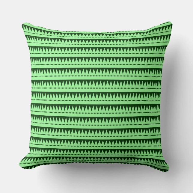 Aztec Mountains - Mint Green on Dark Forest Green Cushion (Front)