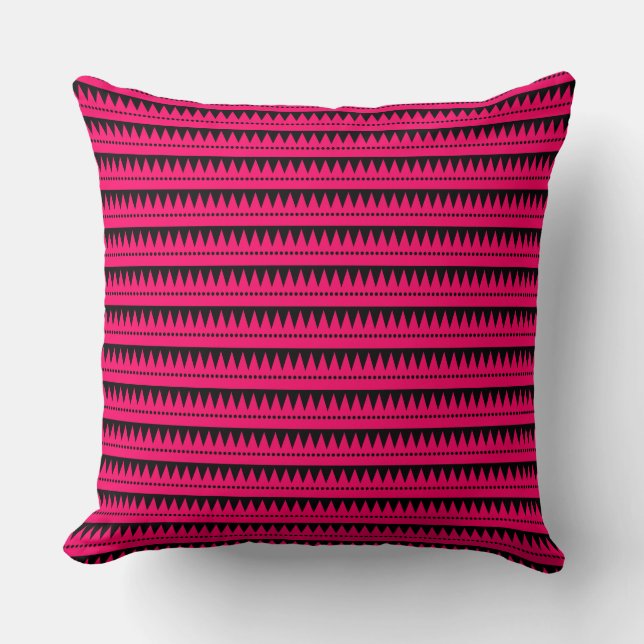 Aztec Mountains - Neon Red on Black Cushion (Front)