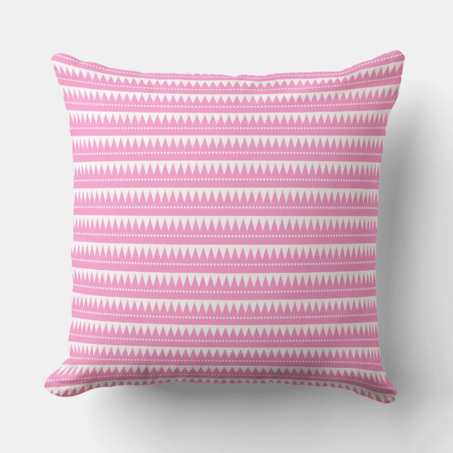 Aztec Mountains - Pink on White Cushion (Front)