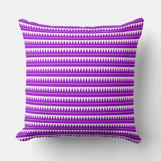 Aztec Mountains - Purple with White Cushion (Front)