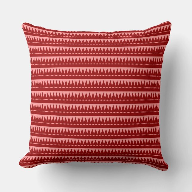 Aztec Mountains - Ruby Red on Soft Pink Cushion (Front)